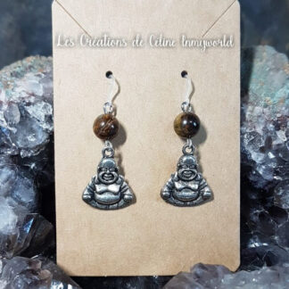 Boucles d'oreilles seules Bouddha et œil de tigre
