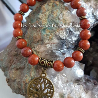 Bracelet pour l'ancrage en Jaspe rouge avec arbre de vie