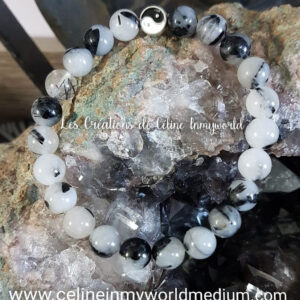 Bracelet yin et yang en quartz-tourmaline