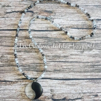 Collier yin & yang en quartz-tourmaline