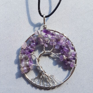 Pendentif Arbre de vie argenté en Améthyste