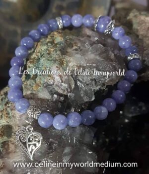 Bracelet en Angélite violette (Anhydrite) avec pendentif coeur