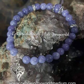 Bracelet en Angélite violette (Anhydrite) avec pendentif coeur