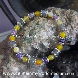 Bracelet en Labradorite - Agate rubanée orange et Charoïte