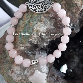 Bracelet pour augmenter l'intuition, en Quartz rose avec Arbre de vie et étoile