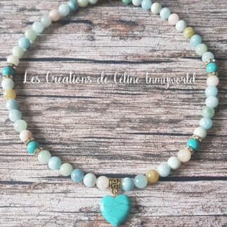 Collier en Morganite et Turquoise avec fermoir magnétique