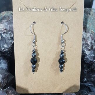 Boucles d'oreilles en Tourmaline noire et Hématite pour l'ancrage et la sérénité