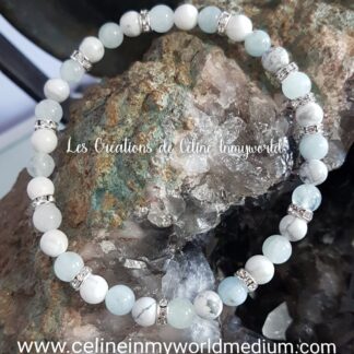 Bracelet anti-stress en Magnésite et Morganite bleue