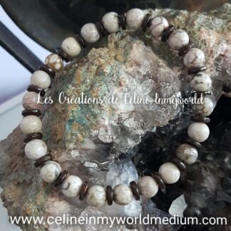 Bracelet pour l'ancrage en Bois pétrifié silicifié et noix de coco