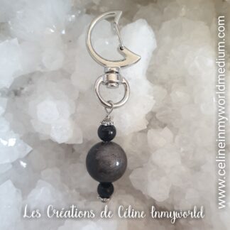 Pendentif de protection pour chien en Obsidienne argentée et Tourmaline noire
