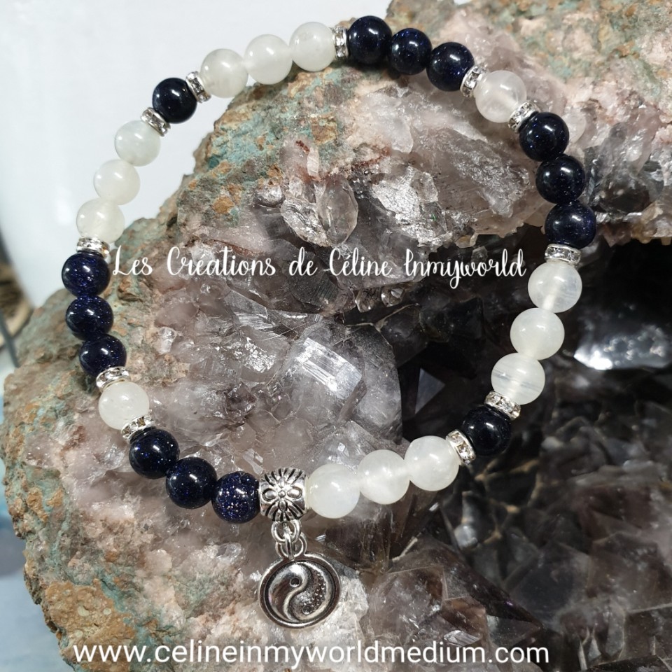 Bracelet Yin et Yang pour la qualité de sommeil, en Pierre de Nuit et Pierre de Lune