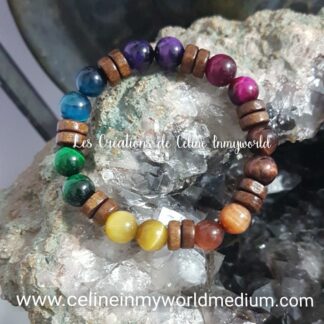 Bracelet de protection 7 chakras en Oeil-de-tigre et Oeil-de-taureau