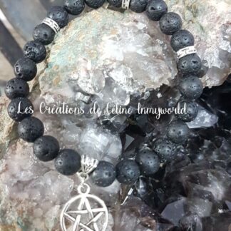 Bracelet en Pierre de lave avec Pentacle de protection
