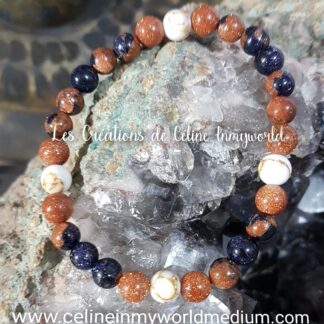 Bracelet en Pierre de soleil, Pierre de nuit et Howlite