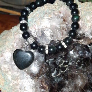 Bracelet pour l'ancrage en Obsidienne Arc-en-ciel avec Cœur