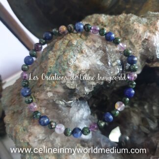 Bracelet pour le bien-être émotionnel en Séraphinite, Améthyste avec Goethite et Sodalite