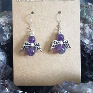 Boucles d'oreilles angelots en améthyste foncée