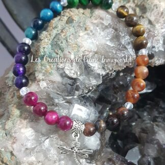 Bracelet de protection 7 chakras en Œil de taureau et Œil de tigre