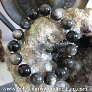 Bracelet de protection contre les attaques spirituelles, aide pour les processus de guérison bloqués, en Obsidienne argentée