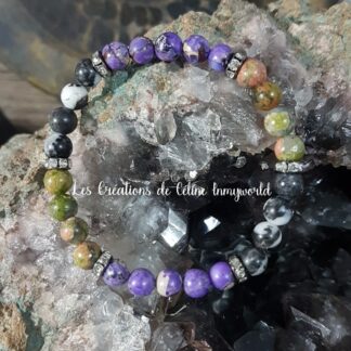 Bracelet en Jaspe sédiments, Marbre zèbre et Unakite