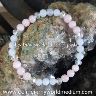 Bracelet en calcédoine bleue rubanée et kunzite