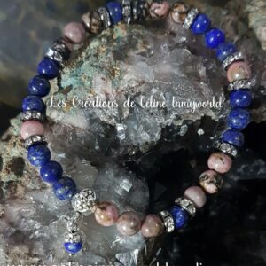 Bracelet pour l'acceptation, en Rhodonite et Lapis-lazuli
