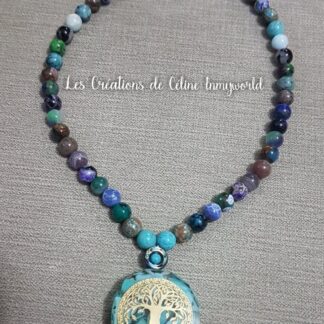 Collier ras-de-cou Chemin de vie (personnalisé) avec orgonite "arbre de vie" en Turquoise