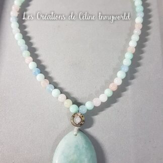 Collier ras-de-cou en Amazonite et Morganite