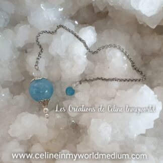 Pendule de radiesthésie confectionné sur-mesure (Modèle unique) en Aigue-marine pour la Clairvoyance