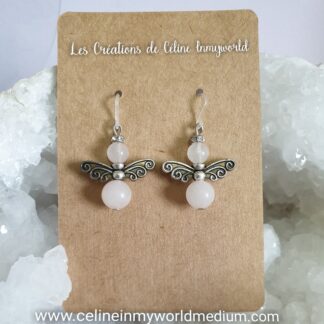 Boucles d'oreilles angelots, en Quartz rose