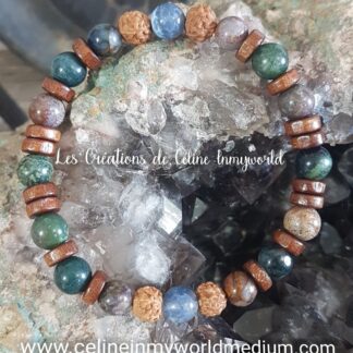 Bracelet Chemin de vie (personnalisé) en Agate indienne, Agate à signature d'inflammation, Métarhyolite et Graines de Rudraksha (Bodhi)