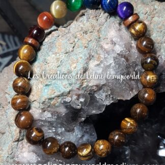 Bracelet de protection 7 chakras en oeil-de-tigre