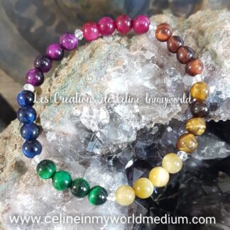 Bracelet des 7 chakras en Oeil-de-tigre (multi-couleurs) version 2
