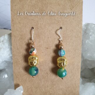 Boucles d'oreilles Bouddha en Agate à signature d'estomac