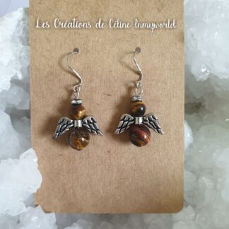 Boucles d'oreilles Angelot anti-stress en œil de tigre