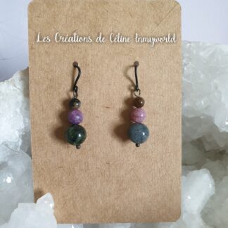 Boucles d'oreilles en Tourmaline polychrome pour l'ancrage et une unité entre l'esprit, l'âme, la raison et le corps