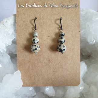 Boucles d'oreilles pour l'équilibre émotionnel, en Jaspe Dalmatien