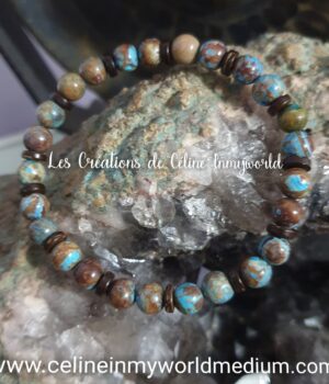 Bracelet pour l'estime de soi, en Jaspe Calsilica bleu et perles de coco