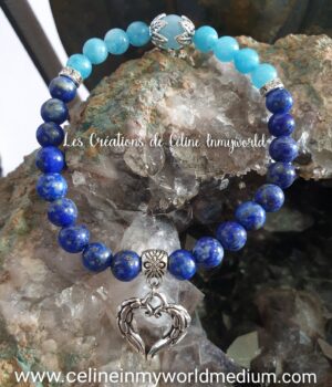 Bracelet pour la clairvoyance, la sérénité et la thyroïde, en Aigue-marine et Lapis-lazuli