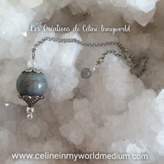 Pendule de radiesthésie confectionné sur-mesure. (Modèle unique) en Labradorite pour fortifier l'intuition et les dons médiumniques