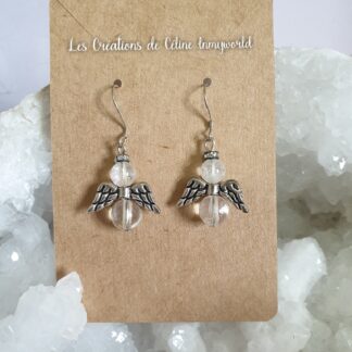 Boucles d'oreilles Angelots en Cristal de roche pour aider à rassembler ses forces et à économiser ses propres énergies