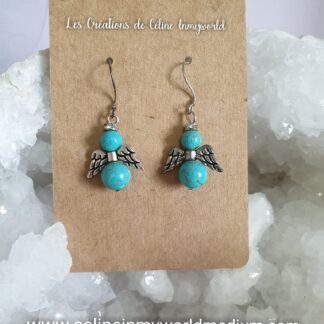 Boucles d'oreilles angelots pour protéger des influences extérieures, en Turquoise