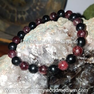 Bracelet pour l'ancrage et la sérénité, en Grenat et Tourmaline noire