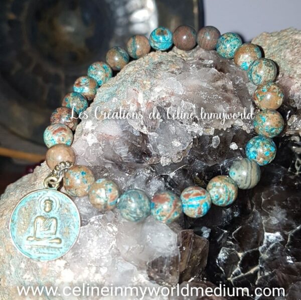 Bracelet pour l'estime de soi, en Jaspe Calsilica bleu avec Bouddha