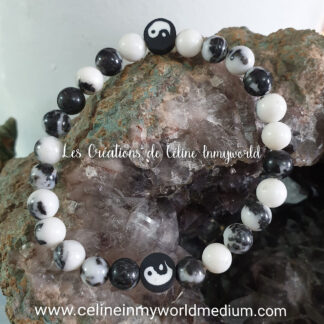 Bracelet pour la libération de soi, en Marbre zèbre avec Yin et Yang