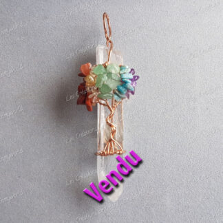 Pendentif Arbre de vie 7 chakras sur Cristal de roche en Jaspe rouge, etc...