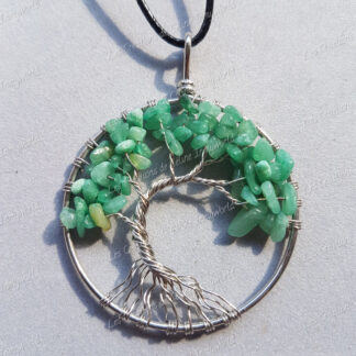 Pendentif Arbre de vie argenté en aventurine verte