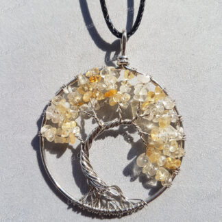 Pendentif Arbre de vie argenté en Citrine