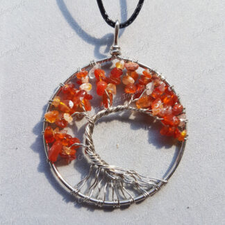 Pendentif Arbre de vie argenté en Cornaline
