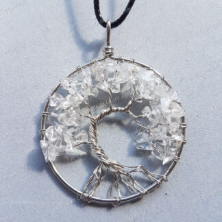 Pendentif Arbre de vie argenté en Cristal de roche